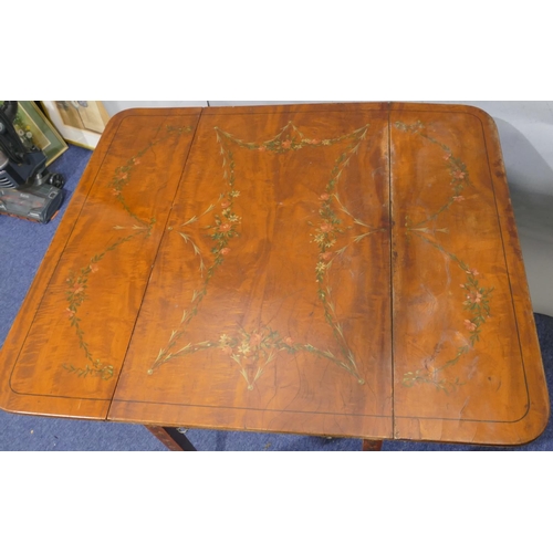 736 - A 19th Century painted satinwood Pembroke table with allover floral, swag, leaf and stringing decora... 