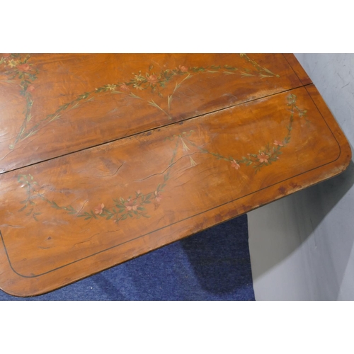 736 - A 19th Century painted satinwood Pembroke table with allover floral, swag, leaf and stringing decora... 