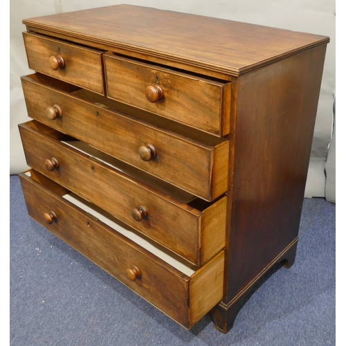 738 - A 19th Century mahogany straight front chest of drawers, 2 short and 3 long graduated drawers with g... 