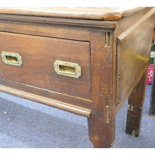 739 - A 17th/18th Century oak dresser base, 4 drawers with later inset brass handles, shaped splat front l... 