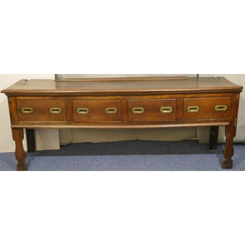 739 - A 17th/18th Century oak dresser base, 4 drawers with later inset brass handles, shaped splat front l... 