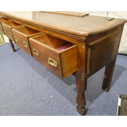 739 - A 17th/18th Century oak dresser base, 4 drawers with later inset brass handles, shaped splat front l... 