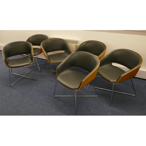 755 - A set of 6 Connection Halo oak chrome wire chairs, Syntec anthracite, each 64cm wide, 63cm deep, 77c... 