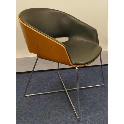 755 - A set of 6 Connection Halo oak chrome wire chairs, Syntec anthracite, each 64cm wide, 63cm deep, 77c... 