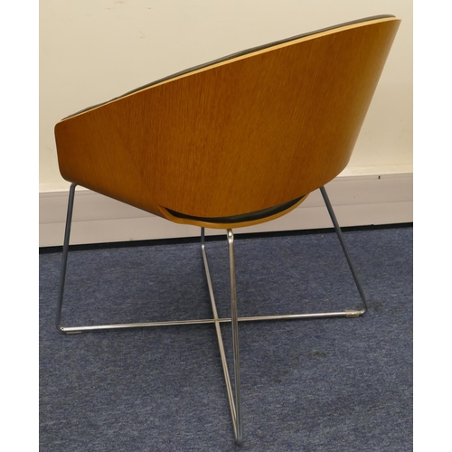 755 - A set of 6 Connection Halo oak chrome wire chairs, Syntec anthracite, each 64cm wide, 63cm deep, 77c... 