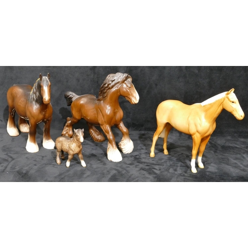 80 - A Beswick figure of a chestnut horse, 20cm high, a Beswick figure of a shire horse, 21cm high, anoth... 