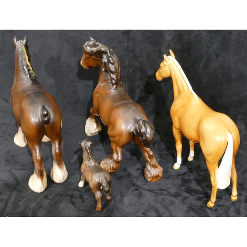 80 - A Beswick figure of a chestnut horse, 20cm high, a Beswick figure of a shire horse, 21cm high, anoth... 