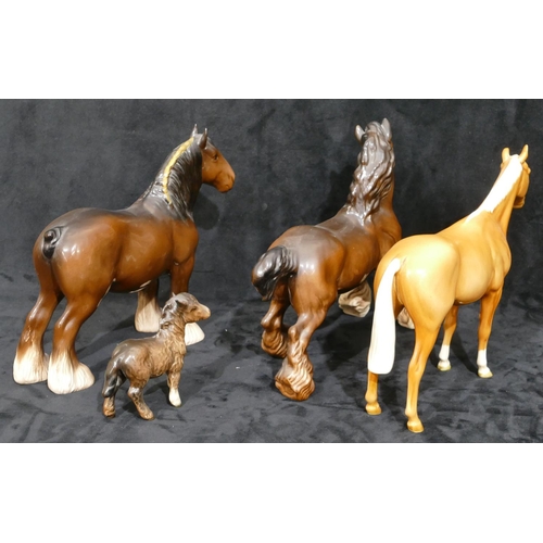 80 - A Beswick figure of a chestnut horse, 20cm high, a Beswick figure of a shire horse, 21cm high, anoth... 