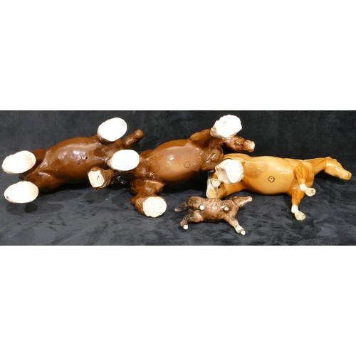 80 - A Beswick figure of a chestnut horse, 20cm high, a Beswick figure of a shire horse, 21cm high, anoth... 