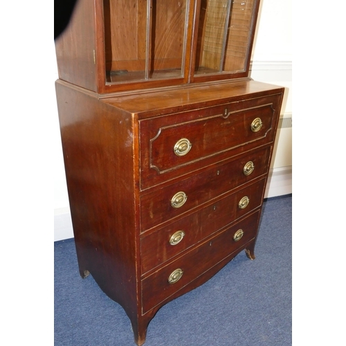 726 - A George III small mahogany secretaire bookcase with 2 astrical glazed doors enclosing adjustable sh... 