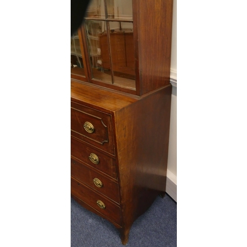 726 - A George III small mahogany secretaire bookcase with 2 astrical glazed doors enclosing adjustable sh... 