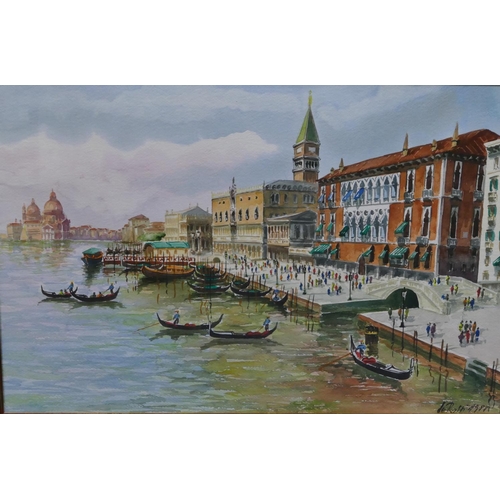 208 - A modern watercolour depicting Venice, indistinctly signed and dated 1988, in gilt frame, 49.5cm x 7... 