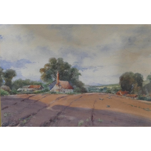 210 - F. Fielding watercolour depicting farm building, signed and dated 1920, in gilt frame, 25cm x 35cm