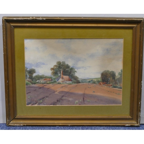 210 - F. Fielding watercolour depicting farm building, signed and dated 1920, in gilt frame, 25cm x 35cm