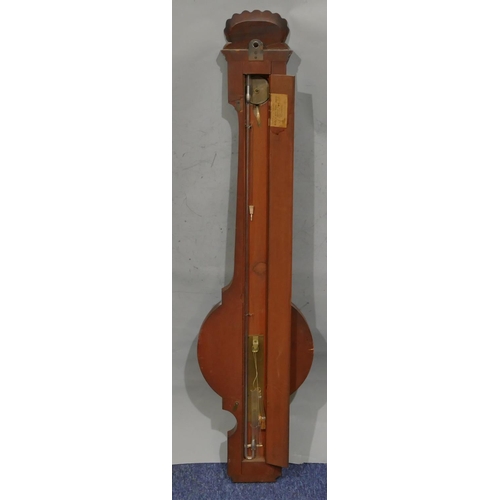 693 - Stebbing, Southampton, 19th Century mahogany banjo barometer with thermometer, with carved shell mot... 