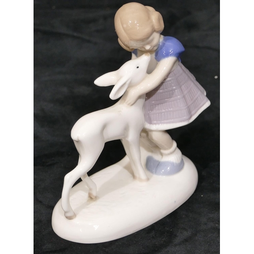 67 - A Continental china group of young girl and deer, 13cm high