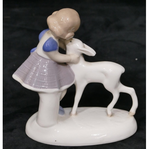 67 - A Continental china group of young girl and deer, 13cm high