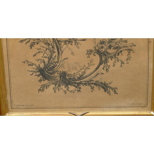 184 - A set of 3 J. Pillement black and white prints with floral, fence and scroll decoration, all in gilt... 