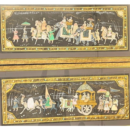 170 - A pair of Eastern Mogul pictures depicting procession, in gilt frames, 37 x 100cm.