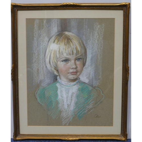 136 - Dorothy Margaret Tyas Colles (1917-2003) pastel shoulder length portrait of a young girl, signed, in... 