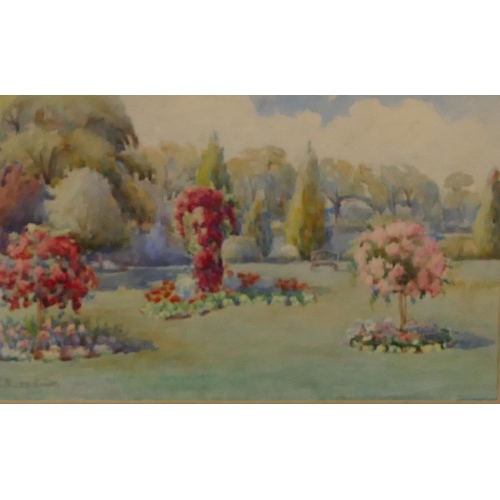 202 - Ellen Bass-Smith pair of watercolours depicting gardens, both signed in gilt frames, 22cm x 32.5cm