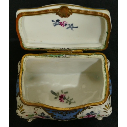 145 - A French porcelain trinket box on white and pale blue ground with multi-coloured floral, leaf and gi... 