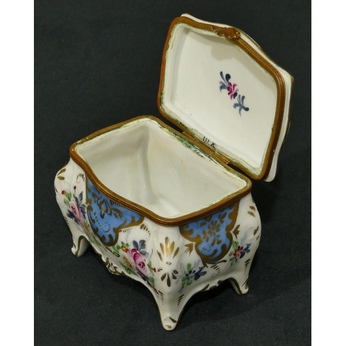 145 - A French porcelain trinket box on white and pale blue ground with multi-coloured floral, leaf and gi... 