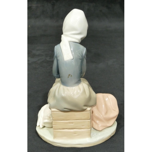 166 - A Lladro figure of a young seated lady with duck and ducklings at her feet, 20cm high