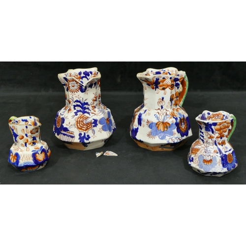 178 - 4 Mason's ironstone octagonal shaped jugs (2 largest both a/f), largest 19.5cm high, smallest 11.5cm... 