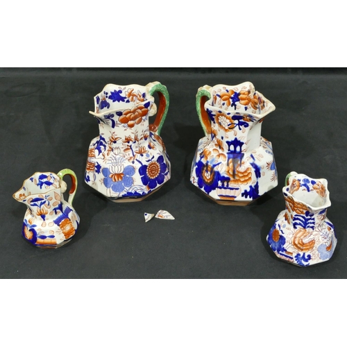 178 - 4 Mason's ironstone octagonal shaped jugs (2 largest both a/f), largest 19.5cm high, smallest 11.5cm... 