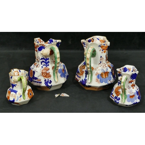 178 - 4 Mason's ironstone octagonal shaped jugs (2 largest both a/f), largest 19.5cm high, smallest 11.5cm... 