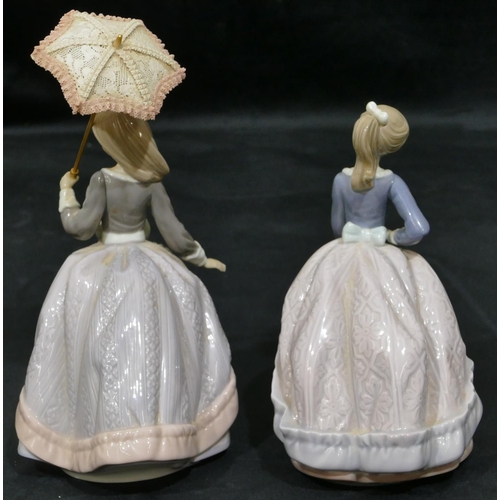 37 - 2 Lladro figures of ladies holding parasols, largest 23cm high (2)