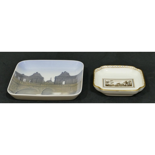 63 - A Denmark B&G Copenhagen square ashtray, number 535 depicting arched bridge, 12.5cm wide, a modern I... 