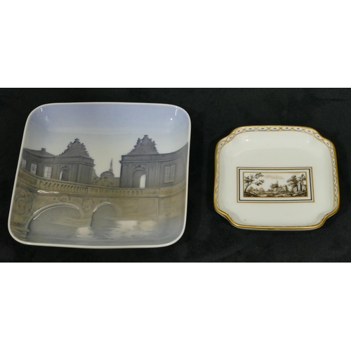 63 - A Denmark B&G Copenhagen square ashtray, number 535 depicting arched bridge, 12.5cm wide, a modern I... 