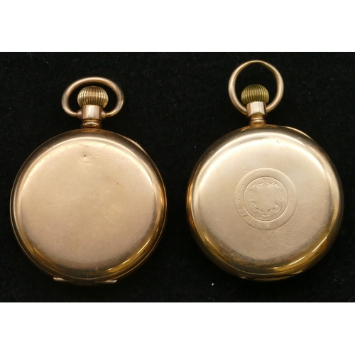 673 - A gold plated pocket watch with white enamel dial and second dial (cracked, working), a Buren open f... 