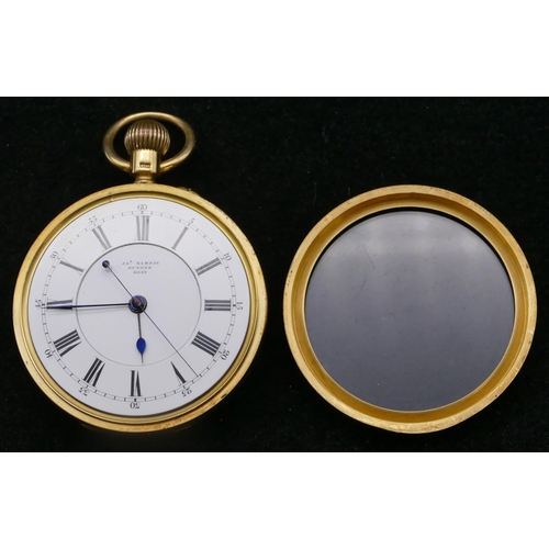 679 - An 18ct gold J. Ramsay, Dundee open face pocket watch with white enamel dial, seconds hand, Roman an... 