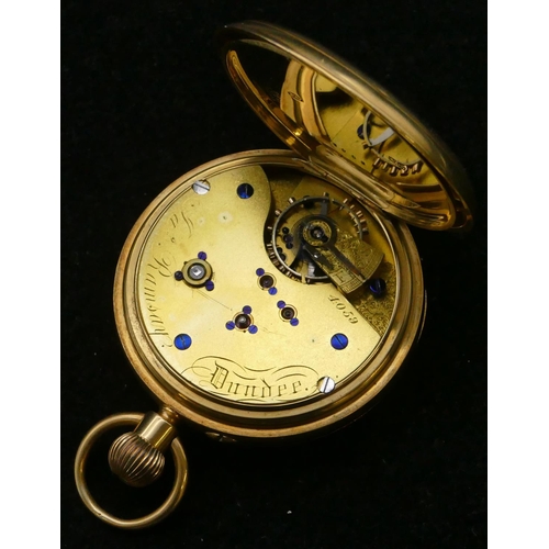 679 - An 18ct gold J. Ramsay, Dundee open face pocket watch with white enamel dial, seconds hand, Roman an... 