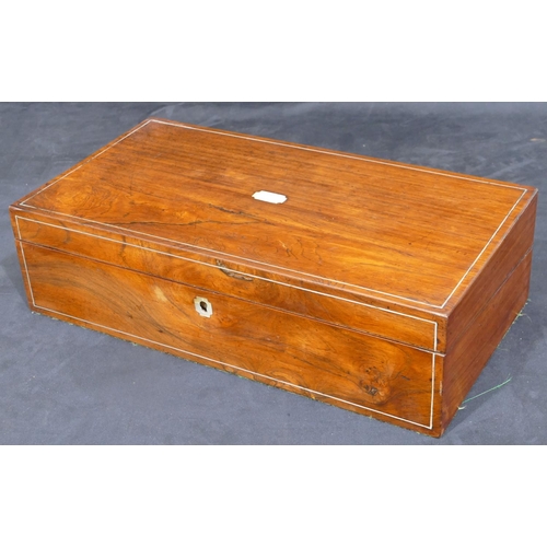 707 - A 19th Century rosewood rectangular shaped writing box with Mother of Pearl and metal stringing deco... 