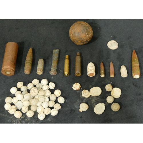 717 - A small cannon ball and a quantity of various similar and other ammunition etc.