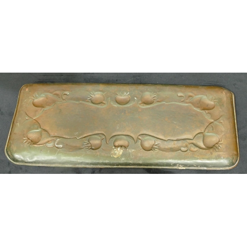 735 - A Newlyn rectangular shaped copper tray with embossed centre, 44cm wide