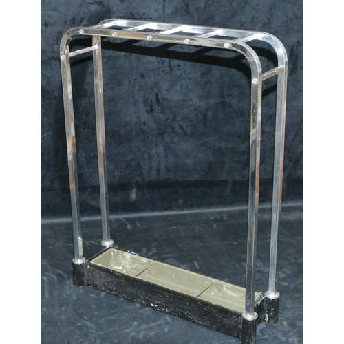 754 - An Art Deco chrome 4-sectioned umbrella stand with tray to base, 44cm wide, 13cm deep, 56cm high.