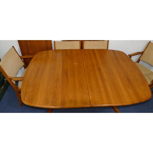 823 - A D-Scan teak dining room suite, extending dining table with 2 extra leaves, 150cm closed, each leaf... 