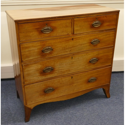 838 - A 19th Century mahogany straight front chest of drawers with 2 short and 3 long graduated drawers wi... 