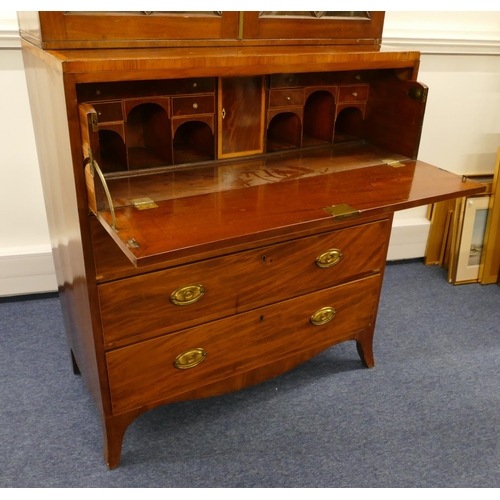 839 - A George III mahogany Harlequin secretaire bookcase with allover inlaid banding and stringing, 2 ast... 