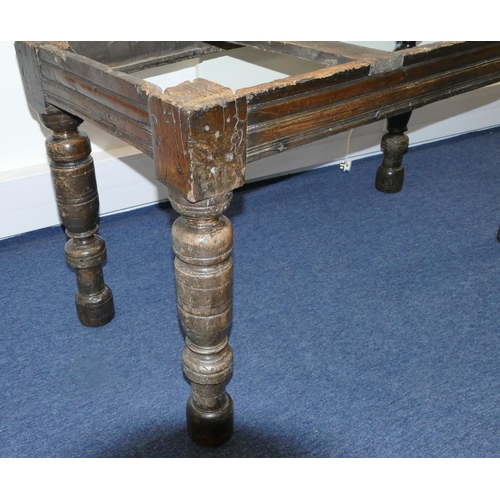 840 - A 17th Century oak refectory base with later top, 4 round turned legs (all feet have been tipped), b... 