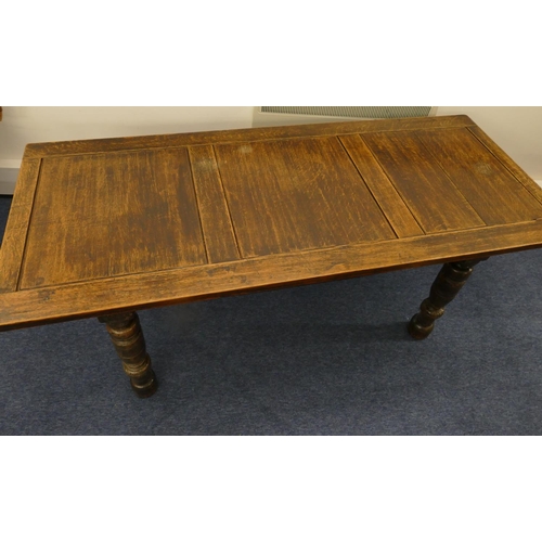 840 - A 17th Century oak refectory base with later top, 4 round turned legs (all feet have been tipped), b... 