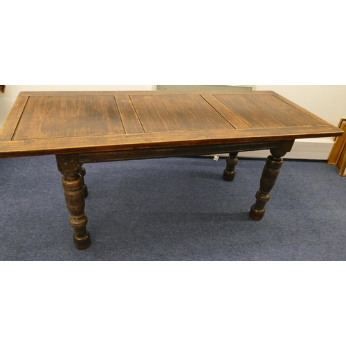 840 - A 17th Century oak refectory base with later top, 4 round turned legs (all feet have been tipped), b... 