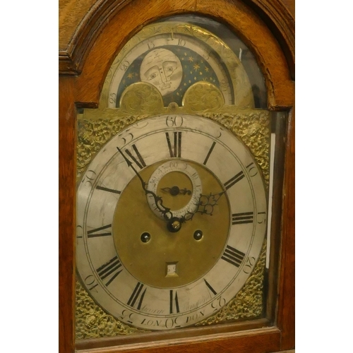 807 - George Langford, London Georgian oak 8-day striking arch topped longcase clock with moon phase, seco... 