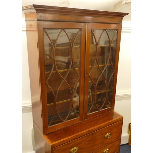 839 - A George III mahogany Harlequin secretaire bookcase with allover inlaid banding and stringing, 2 ast... 