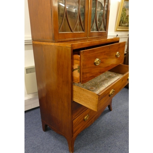 839 - A George III mahogany Harlequin secretaire bookcase with allover inlaid banding and stringing, 2 ast... 